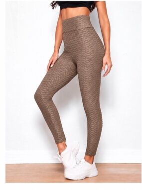 Love University M Mocha Taupe Honeycomb Textured Bum Booty Boosting Leggings